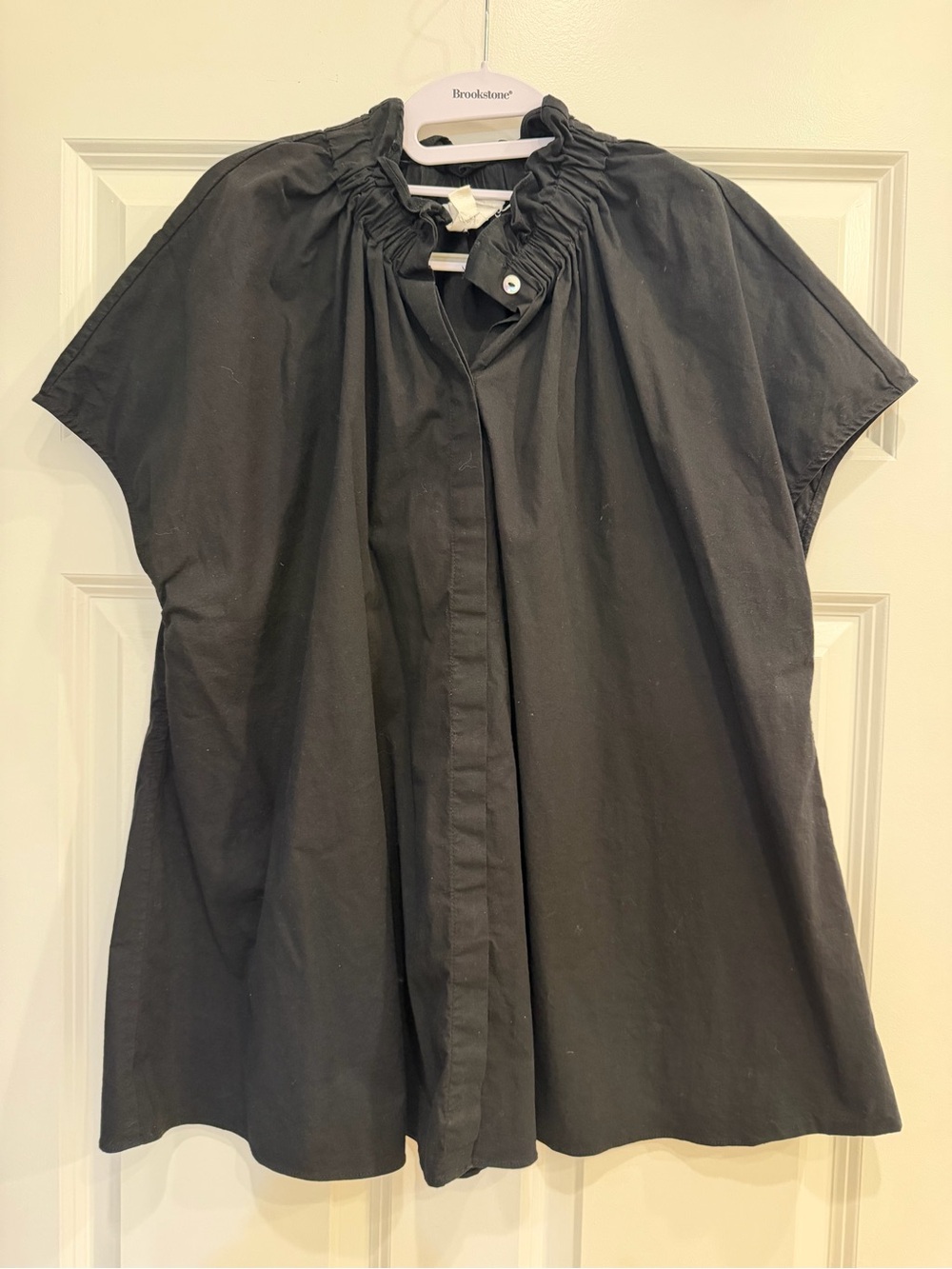 Pomander Place Black Short Sleeve Ruffle-Neck Blouse